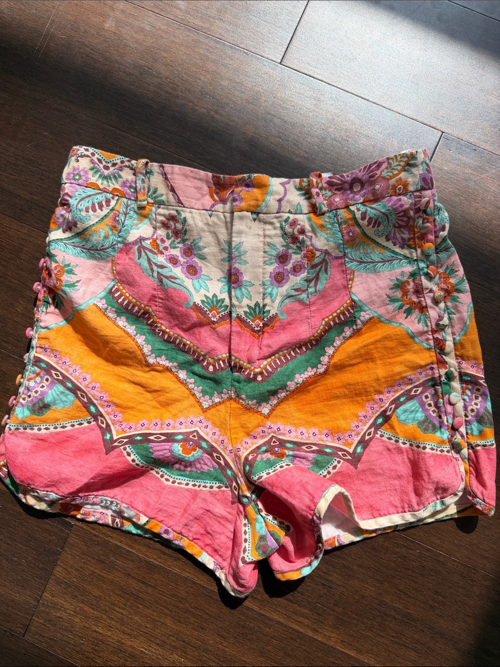 Zara Pink & Orange Floral High-Waist Shorts